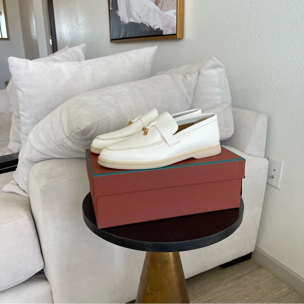 ❌SOLD❌ LORO PIANA WHITE GOLD LEATHER SUMMER CHARM LOAFER - Picture 12 of 16